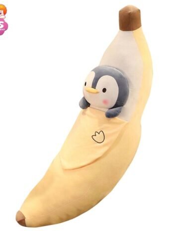 Banane Coussin Peluche Avec Pingouin