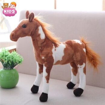 Cheval En Peluche Marron Et Blanc