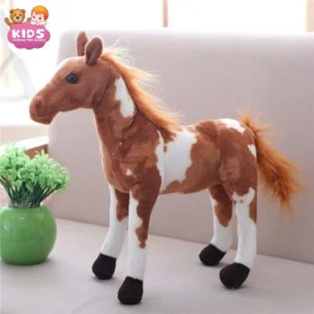 Cheval En Peluche Marron Et Blanc