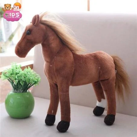 Jouet en peluche cheval brun