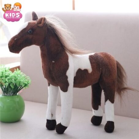 Mignon Cheval en Peluche Marron et Blanc