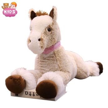 Géant Cheval En Peluche Beige Couché