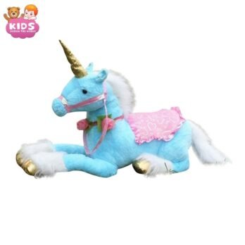 Cheval En Peluche Géant Bleu Licorne