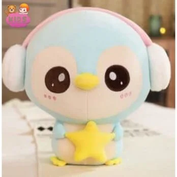 Peluche De Pingouin Bleu Clair Avec Couvre-Oreilles