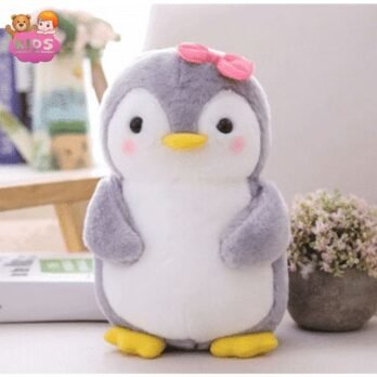 Pingouin En Peluche Rose Avec Nœud