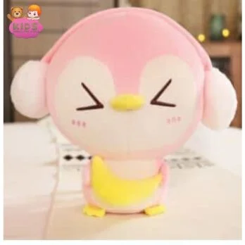 Pingouin En Peluche Rose Avec Couvre-Oreilles