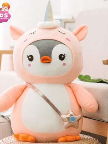 Pingouin Rose En Peluche Avec Costume De Licorne