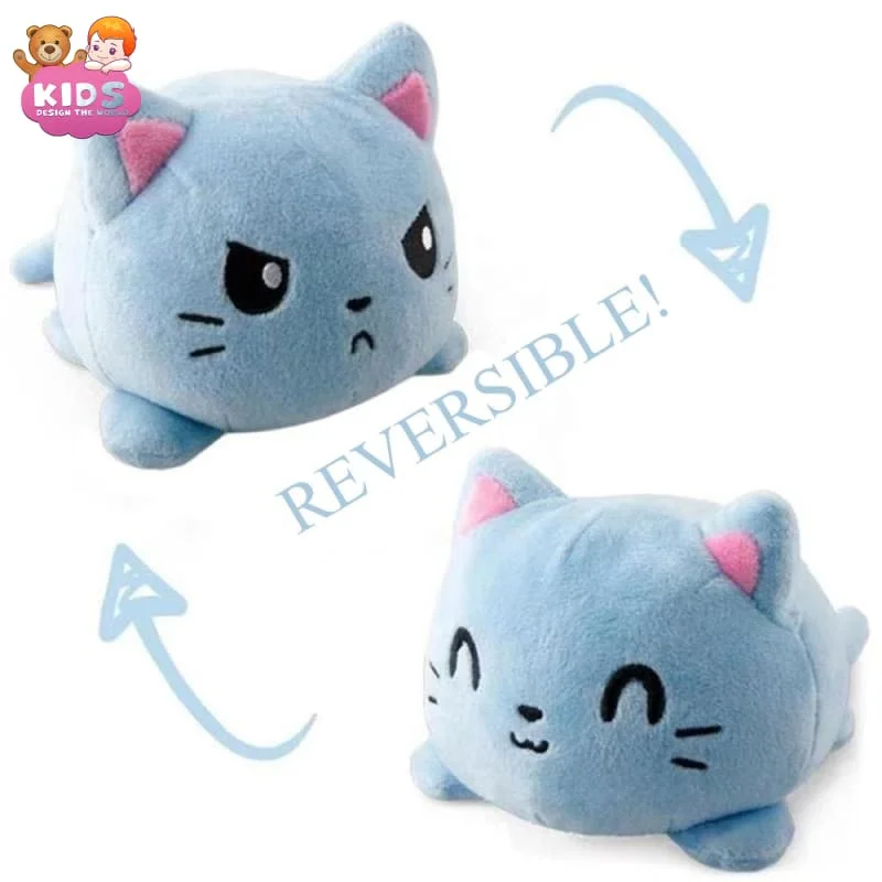 Peluche de chat bleu réversible