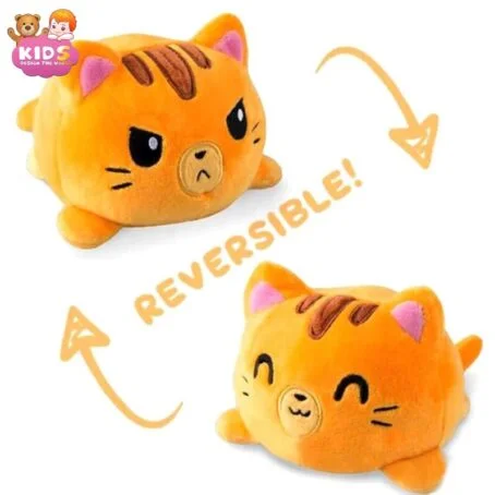 Chat en peluche orange réversible